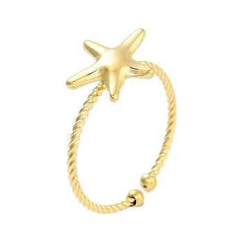 Real 18K Gold Plated 304 Stainless Steel Open Cuff Rings for Women, Star, Adjustable, star: 11x13.5mm
