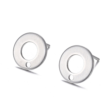 304 Stainless Steel Stud Earring Findings, Donut, Stainless Steel Color, 10.3mm, Hole: 1.3mm, Pin: 0.7mm
