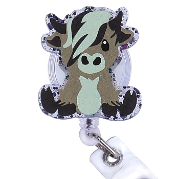 Acrylic & ABS Plastic Badge Reel, Retractable Badge Holder, Cattle, 95mm, Cattle: 43.5x39.5mm