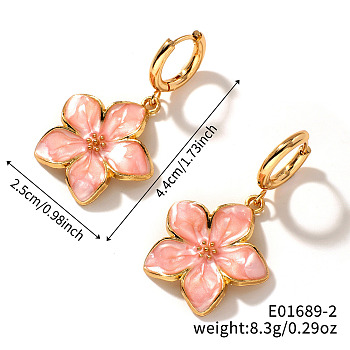 Floral Field Style High-end Daily Brass Hoop Earrings, Golden, Pink, 44x25mm