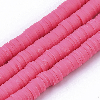 Handmade Polymer Clay Beads Strands, for DIY Jewelry Crafts Supplies, Heishi Beads, Disc/Flat Round, Cerise, 6x0.5~1mm, Hole: 1.8mm, about 290~320pcs/strand, 15.75 inch~16.14 inch(40~41cm)