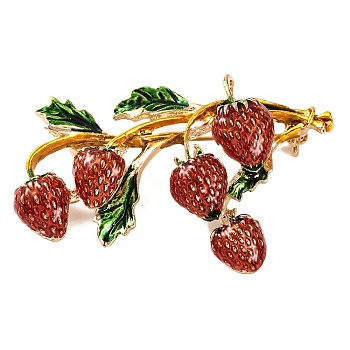 KC Gold Plated Alloy Fruit Brooches, Strawberry Enamel Pins, Dark Red, 56x39x9mm