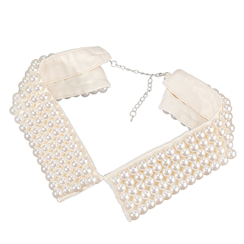 Detachable Polyester Bib, Plastic Imitation Pearl Beaded False Stand Collar, with Extension Chain, for Costume Decoration, Cornsilk, 390~420x83x10.5mm