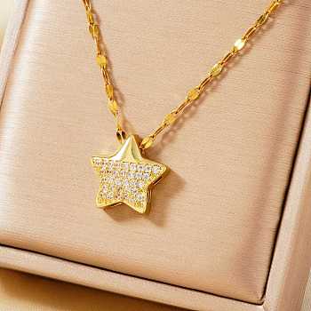 Luxury Brass Clear Cubic Zirconia Star Pendant Fashion Necklaces for Versatile and Stylish Look, Golden, 15.75 inch(40cm)