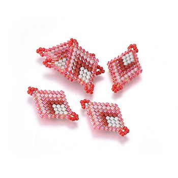 MIYUKI & TOHO Handmade Japanese Seed Beads Links, Loom Pattern, Rhombus, Indian Red, 23~24x13~14x1.7mm, Hole: 1.5mm