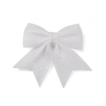Glitter Cloth Bowknot Pendant Decoration, for Christmas Tree Gift Box Hanging Ornaments, White, 165~180x160~175x19~20mm