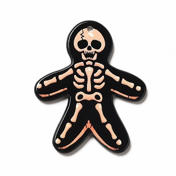 Christmas Printed Acrylic Pendants, with Skull Pattern Charm, Gingerbread Man Pattern, 43x36x2.5mm, Hole: 1.8mm
