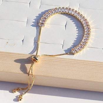 Tennis Bracelet, Golden Brass Link Chains Slider Bracelet for Women, Clear, No Size