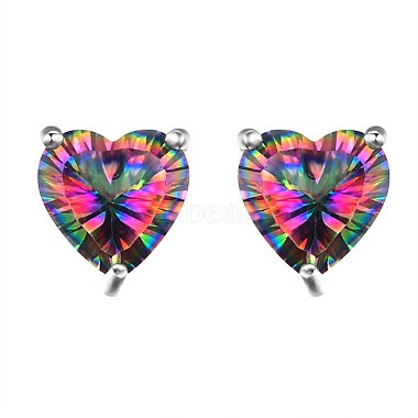 Heart Brass+Rhinestone Stud Earrings