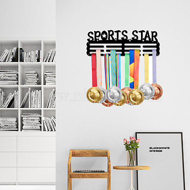 Estante de pared para exhibición con soporte para colgar medallas de hierro con tema de estrella deportiva(ODIS-WH0021-472)-6