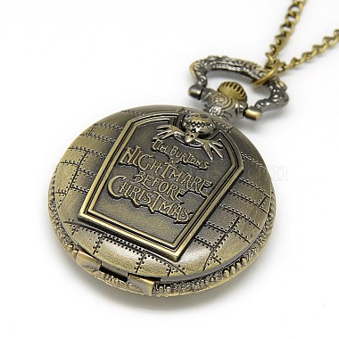 Alloy Flat Round Pendant Necklace Pocket Watch(WACH-N012-07)-2