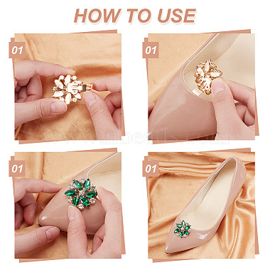 2 Pairs 2 Styles Rectangle/Flower Brass Glass Rhinestone Shoe Decorations(AJEW-AR0001-81A)-4