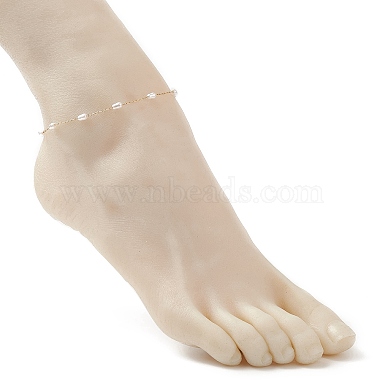 Glass Pearl Gourd Beaded Link Chain Anklet(AJEW-AN00532)-3