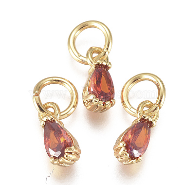 Real 18K Gold Plated Orange Red Teardrop Brass+Cubic Zirconia Charms