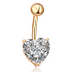 Real 18K Gold Plated Body Jewelry Heart Cubic Zirconia Brass Navel Ring Navel Ring Belly Rings(AJEW-EE0001-01A)-1