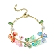 Flower & Leaf & Imitation Pearl Glass Charm Bracelet(BJEW-TA00364)-1