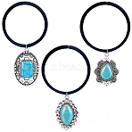 3Pcs 3 Styles Rubber & Synthetic Turquoise Elastic Hair Accessories, for Girls or Women, Scrunchie/Scrunchy Hair Ties, Mixed Shapes, 34~43x23.5~29.5x6~7mm, Inner Diameter: 43mm, 1pc/style(AJEW-CY0001-75)