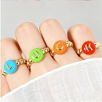 Cute Alloy Enamel Cuff Rings for Women, Round with Letter L/U/C/K, Golden, 4mm,17mm, about 4pcs/set(AL-CBA3C8B-13G)