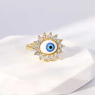 Evil Eye Stainless Steel Open Cuff Rings for Women, Golden, Sun, No Size(US1717-7)