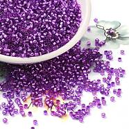 Glass Seed Beads, Silver Lined, Cylinder, Medium Orchid, 2x1.5mm, Hole: 1.4mm, about 50398pcs/pound(SEED-S042-04B-20)