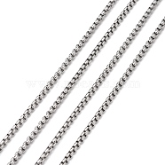 304 Stainless Steel Box Chains, Unwelded, Stainless Steel Color, 2.5x2.5mm(CHS-K001-37B)