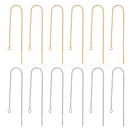 12 Pairs 2 Colors 304 Stainless Steel Stud Earring Finding, with Loops, Ear Thread Findings, Golden & Stainless Steel Color, 109x1x0.4mm, Hole: 1.7mm, Pin: 0.7mm, 6 Pairs/color(STAS-UN0049-43)