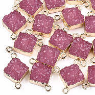 Electroplate Druzy Resin Links connectors, with Iron Findings, Rhombus, Light Gold, Pale Violet Red, 22~23x15x7mm, Hole: 1mm(RESI-S366-09D)