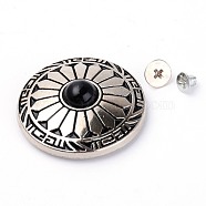 Alloy & Imitation Turquoise Craft Solid Screw Rivet, DIY Leather Craft Nail, Flat Round, Antique Silver, Black, 30x10mm, Hole: 2mm, Screw: 5x3mm and 7x3.5mm(PALLOY-WH0084-09A)