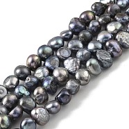 Dyed Natural Cultured Freshwater Pearl Beads Strands, Two Sides Polished, Grade 3A+, Black, 4~5mm, Hole: 0.5mm, about 39pcs/strand, 7.09''(18cm)(PEAR-A006-03B)