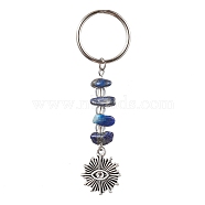 Tibetan Style Alloy Keychain, with Natural Lapis Lazuli Beads and Iron Split Key Rings, Evil Eye with Sun, Sun, 6.7cm, Sun: 45x15x6mm(KEYC-JKC00707-01)
