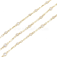 3.28 Feet Handmade Brass Beaded Chains, Soldered, with Clear Cubic Zirconia, Long-Lasting Plated, Real 18K Gold Plated, 8.5x2x2mm(X-CHC-I006-03G)