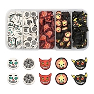 5 Style Halloween Handmade Polymer Clay Cabochons, Flat Round with Pumpkin & Ghost & Flat Round with Ghost & Flat Round with Spider Web, Mixed Color, 7.5~11x9~13x1~2.5mm, 315pcs/box(CLAY-YW0001-58)