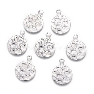 304 Stainless Steel Charms, Laser Cut, Textured, Flat Round, Stainless Steel Color, 13x10x0.6mm, Hole: 1.4mm(STAS-F249-48P)
