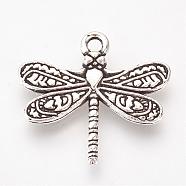 Tibetan Style Alloy Pendants, Dragonfly, Cadmium Free & Lead Free, Antique Silver, 19x21x3mm, Hole: 2mm, about 610pcs/1000g(TIBEP-Q061-41AS-LF)