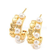 Rack Plating Brass Heart Stud Earrings with Plastic Pearl, Split Earrings, Long-Lasting Plated, Lead Free & Cadmium Free, Real 18K Gold Plated, 23.5x9mm(EJEW-A028-31G)