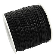 Waxed Cotton Thread Cords, Black, 1mm, about 10.93 yards(10m)/roll(YC-R003-1.0mm-10m-332)