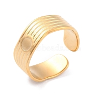 Ion Plating(IP) 304 Stainless Steel Flat Round Cuff Ring, Stripe Open Ring for Women, Golden, Inner Diameter: 17.3mm(RJEW-L103-09G)