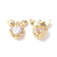 Brass Micro Pave Cubic Zirconia Pendants, with Glass, Heart Charm, Real 18K Gold Plated, 16.5x16x5mm, Hole: 1mm(KK-I702-41G)
