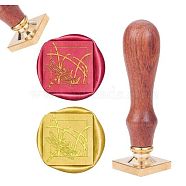 CRASPIRE DIY Scrapbook, Brass Wax Seal Stamp, with Natural Rosewood Handle, Dragonfly Pattern, 25x25x13.6mm(AJEW-CP0002-02-01)