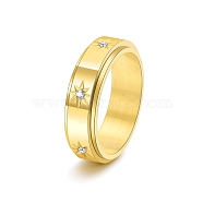 Rotatable Stainless Steel Finger Ring, with Rhinestone for Couples, Golden, US Size 5(15.7mm)(PW-WGC6D1D-23)