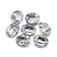 Glass Rhinestone Cabochons, Pointed Back & Back Plated, Faceted, Oval, Clear, 14x10x5.5mm(GLAA-N0038-C-05)