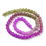 Spray Painted Crackle Glass Beads Strands, Gradient Color, Segmented Multi-color Beads, Round, Fuchsia, 6mm, Hole: 1mm, about 60pcs/strand, 14.96~15.04 inch(38~38.2cm)(DGLA-C002-6mm-04)