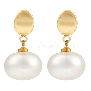 201 Stainless Steel Oval Stud Earrings, with Plastic Imitation Pearl Beads, 304 Stainless Steel Pin, Golden, 25x13.5mm(EJEW-I309-19G)