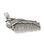 304 Stainless Steel Big Pendants, Dragon Comb Charm, Antique Silver, 22.5x52x10.5mm, Hole: 8x5mm(STAS-M336-07AS)