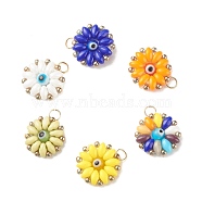 Glass & Lampwork Beaded Pendants, with 304 Stainless Steel, Flower, Mixed Color, 17x14x4mm, Hole: 3mm(PALLOY-JF01368)