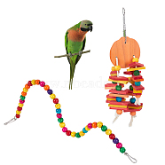2Pcs 2 Style Wood Parrot Chew Toy, with Iron and Cotton Rope, Mixed Color, 1pc/style(AJEW-GA0003-38)