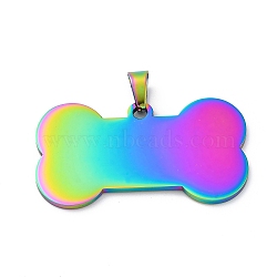 Ion Plating(IP) 304 Stainless Steel Pendants, Manual Polishing, Blank Stamping Tags, Dog Bone, Rainbow Color, 22x40x1.8mm, Hole: 8.5mm(STAS-I140-07B-M)