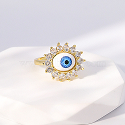 Evil Eye Stainless Steel Open Cuff Rings for Women, Golden, Sun, No Size(US1717-7)