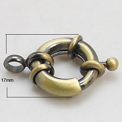 Brass Spring Ring Clasps, Lead Free, Cadmium Free and Nickel Free, Antique Bronze, 17x4mm, Hole: 4mm(KK-E266-17mm-AB-NR)