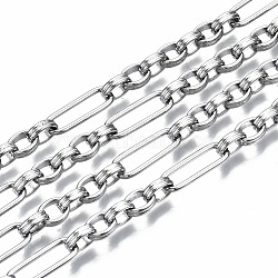 304 Stainless Steel Figaro Chains, with Spool, Unwelded, Stainless Steel Color, 19.2x6.5x1.3mm, about 16.4 Feet(5m)/roll(CHS-S008-004P)